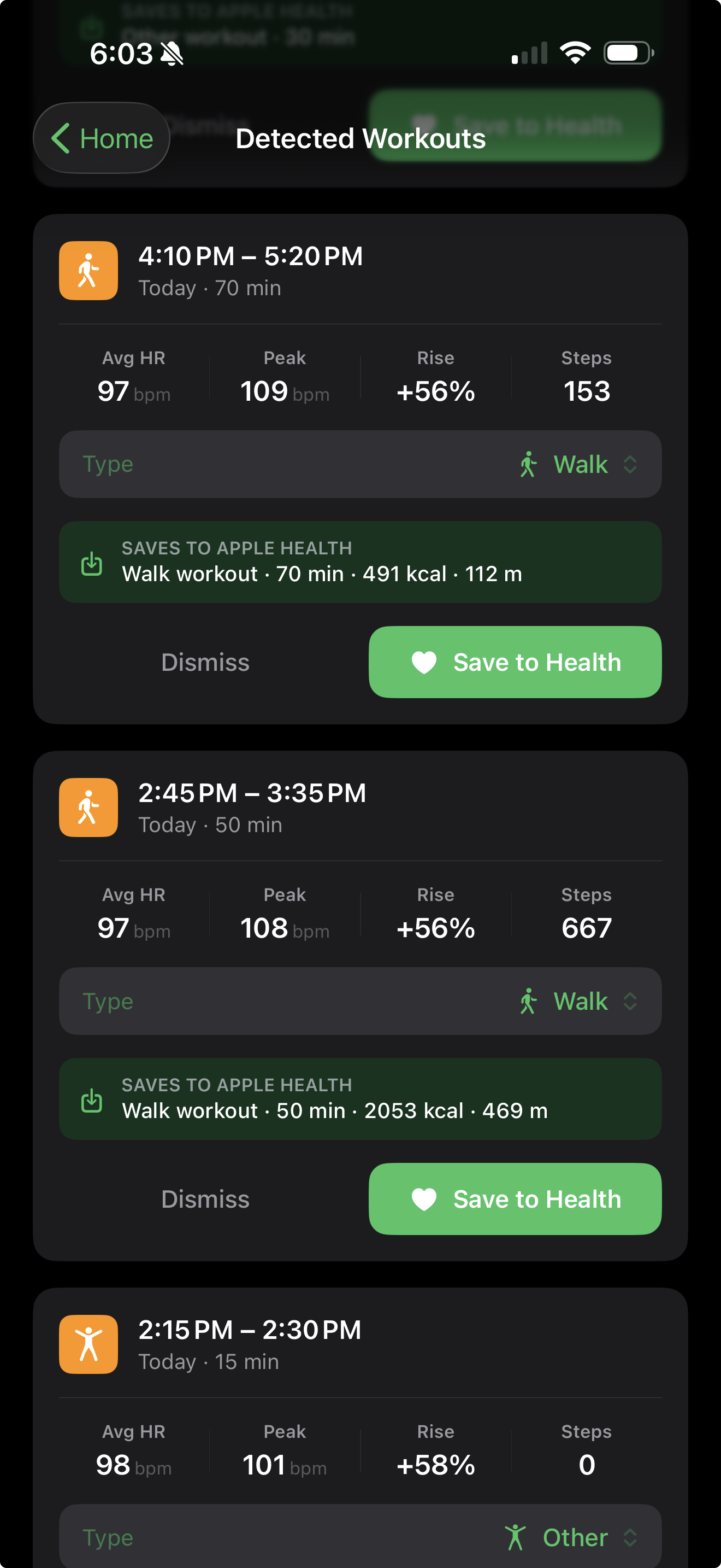 Clovering screen for choosing which metrics sync to Apple Health